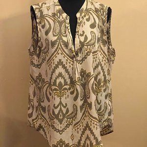 New York & Company Women's Green and Tan Print Bouse Size XL